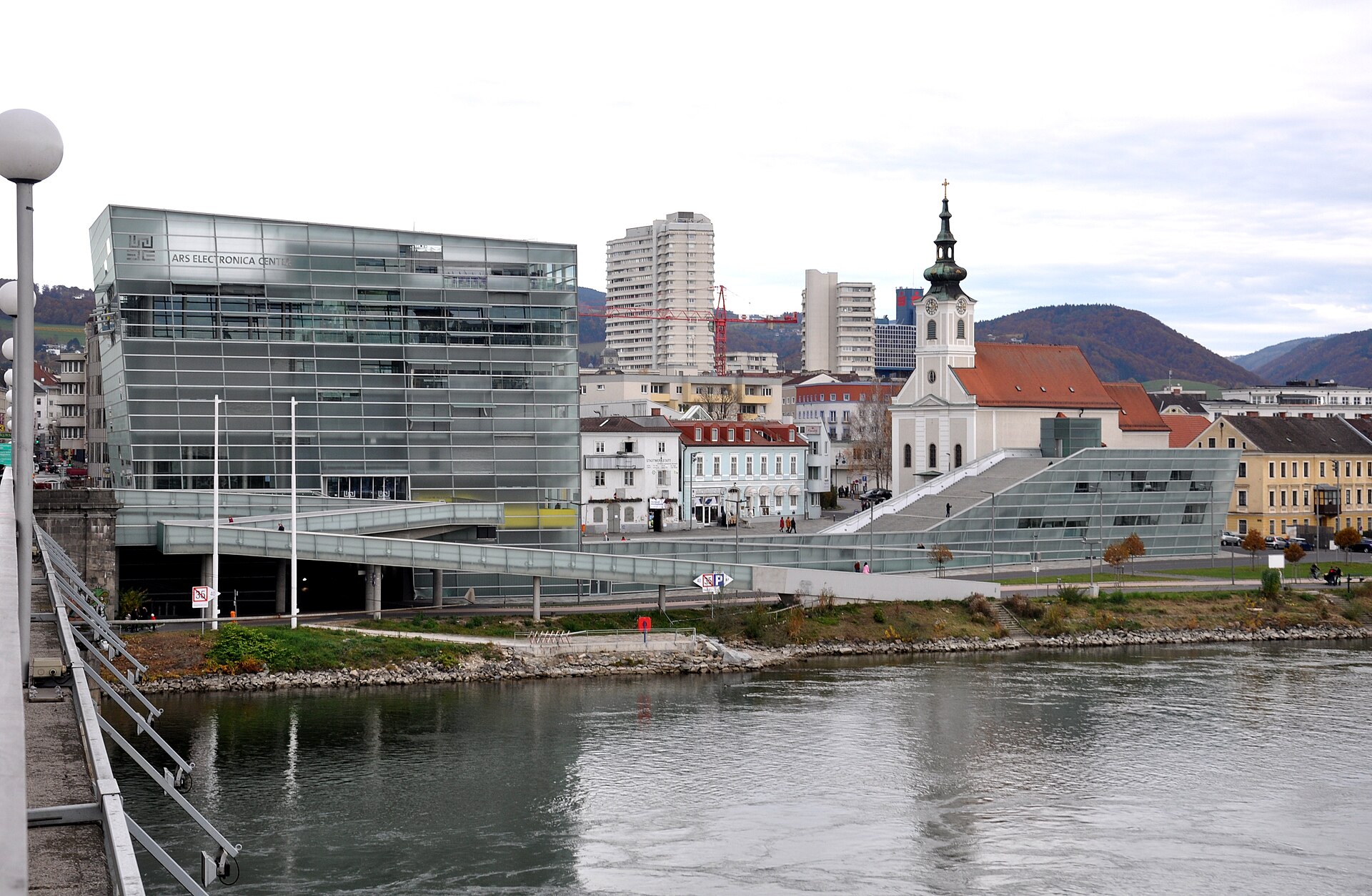 Ars Electronica Center — glass and river
